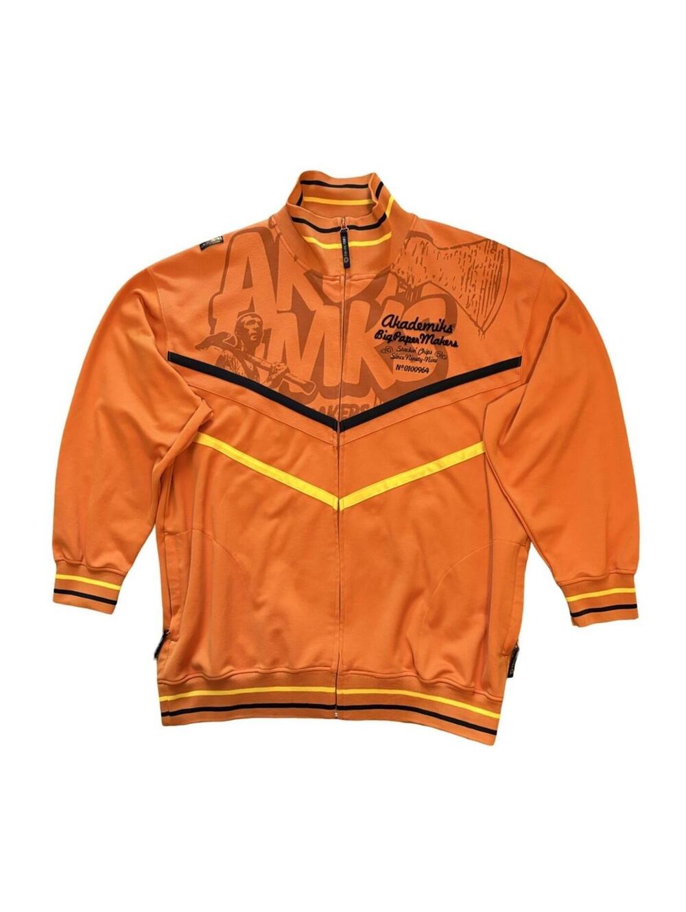 Vintage Akademiks Jacket Orange Men's Streetwear Y2K Big Paper Makers Size 2XL
